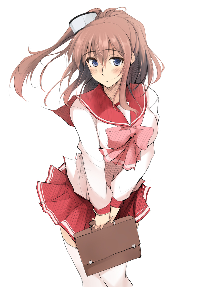 1girl, alternate_costume, bag, blue_eyes, breasts, brown_hair, cosplay, handbag