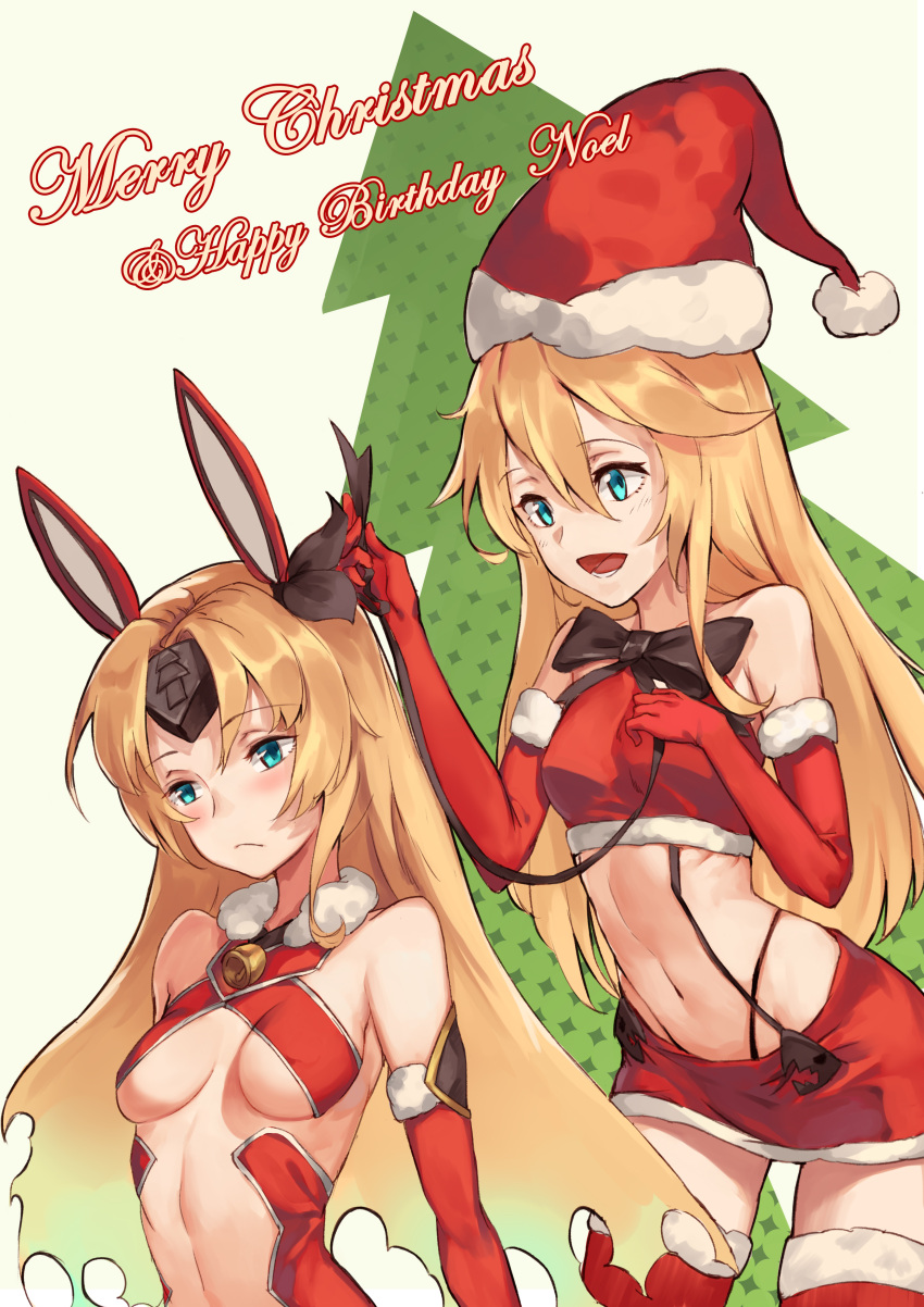 2girls, absurdres, adapted_costume, animal_ears, atorosu, bare_shoulders, blazblue, blonde_hair