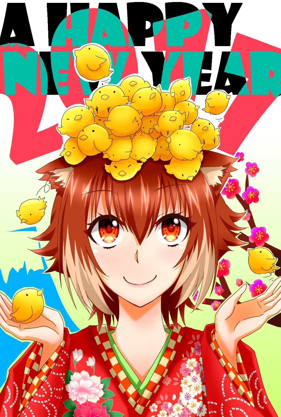 1girl, animal, animal_ears, animal_on_head, bird, bird_on_head, blazblue, brown_hair