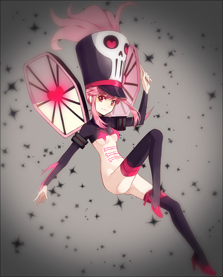 1girl, baton_(instrument), breasts, hakusai_(tiahszld), hat, high_heels, jakuzure_nonon, kill_la_kill