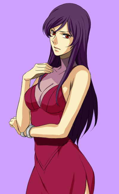 breasts, cleavage, crossdressing, crossdressinging, dress, gundam, gundam_00, jewelry, long_hair, purple_hair, red_eyes, sakatsuki, tieria_erde, trap