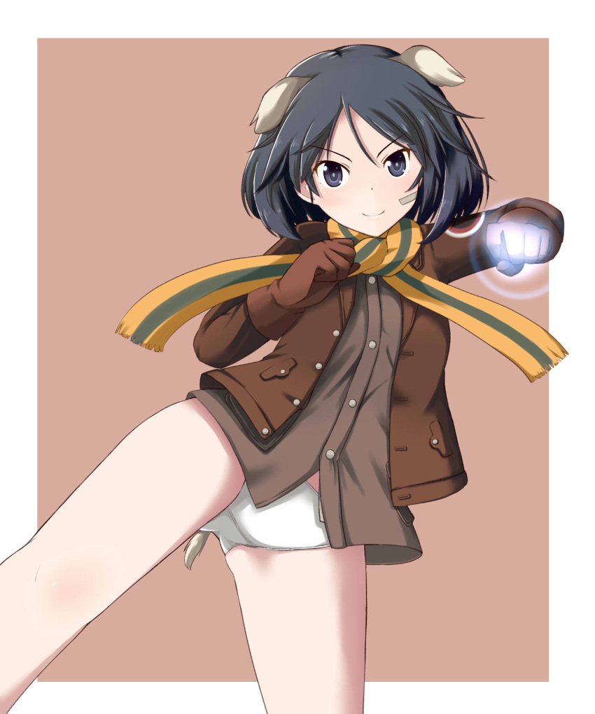 animal_ears, bandaid, bandaid_on_face, black_eyes, black_hair, brave_witches, gloves, highres