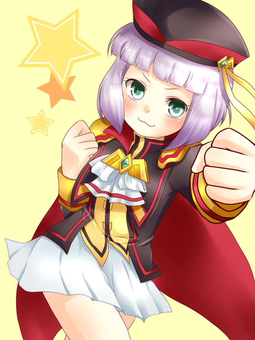 1girl, _elephant, aqua_eyes, beret, blush, gundam, gundam_exa, hat, highres, skirt, sthesia_awar_primo, uniform, white_hair