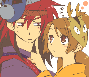 capcom, female, kai_(okami), lowres, male, okami, oki, personification