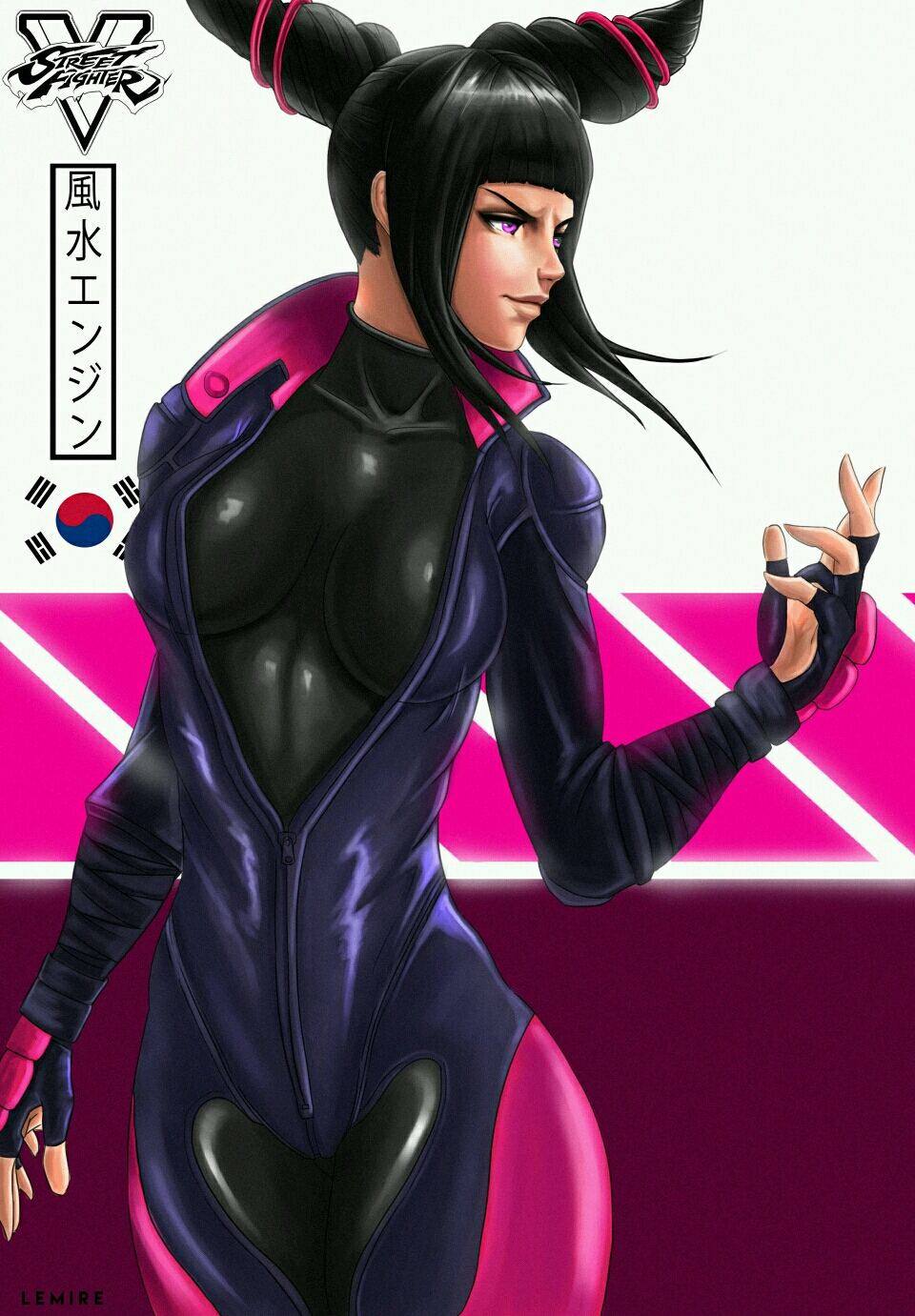 1girl, bangs, biker_clothes, bikesuit, black_hair, bodysuit, breasts, drill_hair