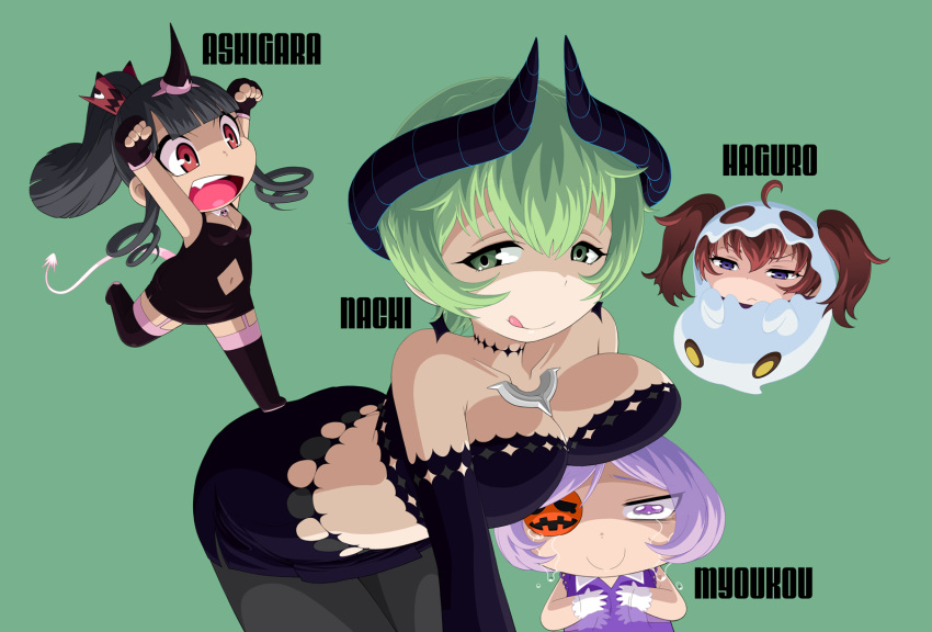 4girls, :<, :q, afterimage, ahoge, aoki_hagane_no_arpeggio, ashigara_(aoki_hagane_no_arpeggio), bangs