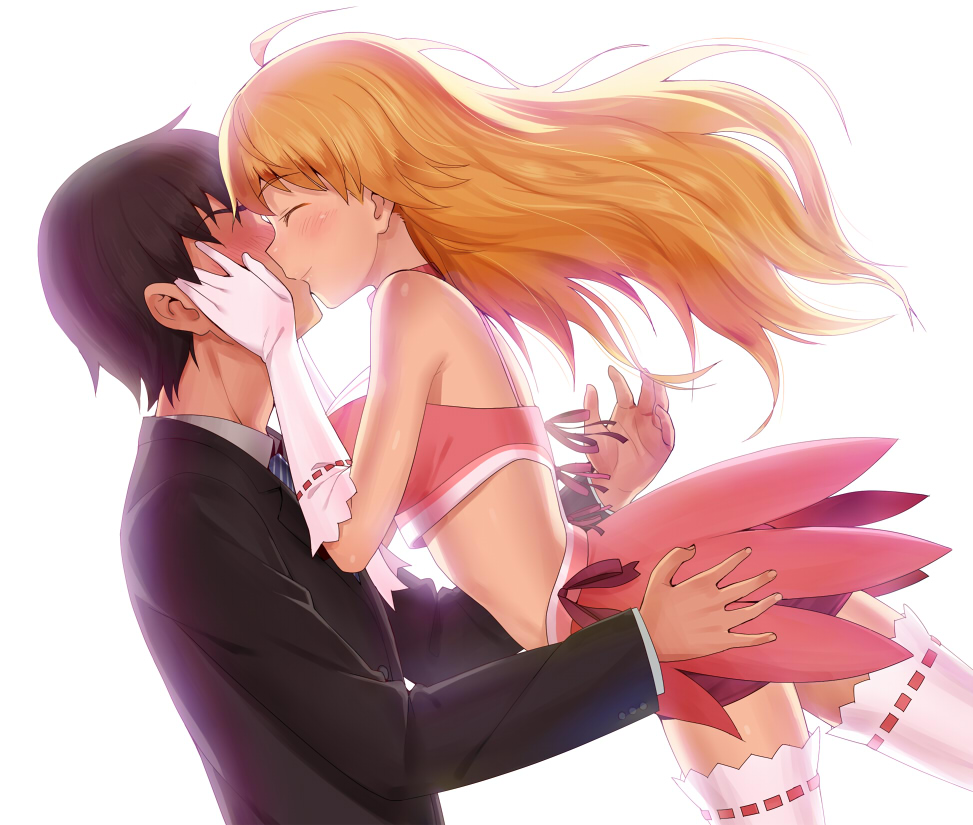 1girl, ahoge, blonde_hair, blush, closed_eyes, couple, cute_&amp;_girly_(idolmaster), gloves