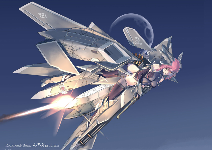 aircraft, airplane, engrish, fighter_jet, flying, gatling_gun, gun, highres
