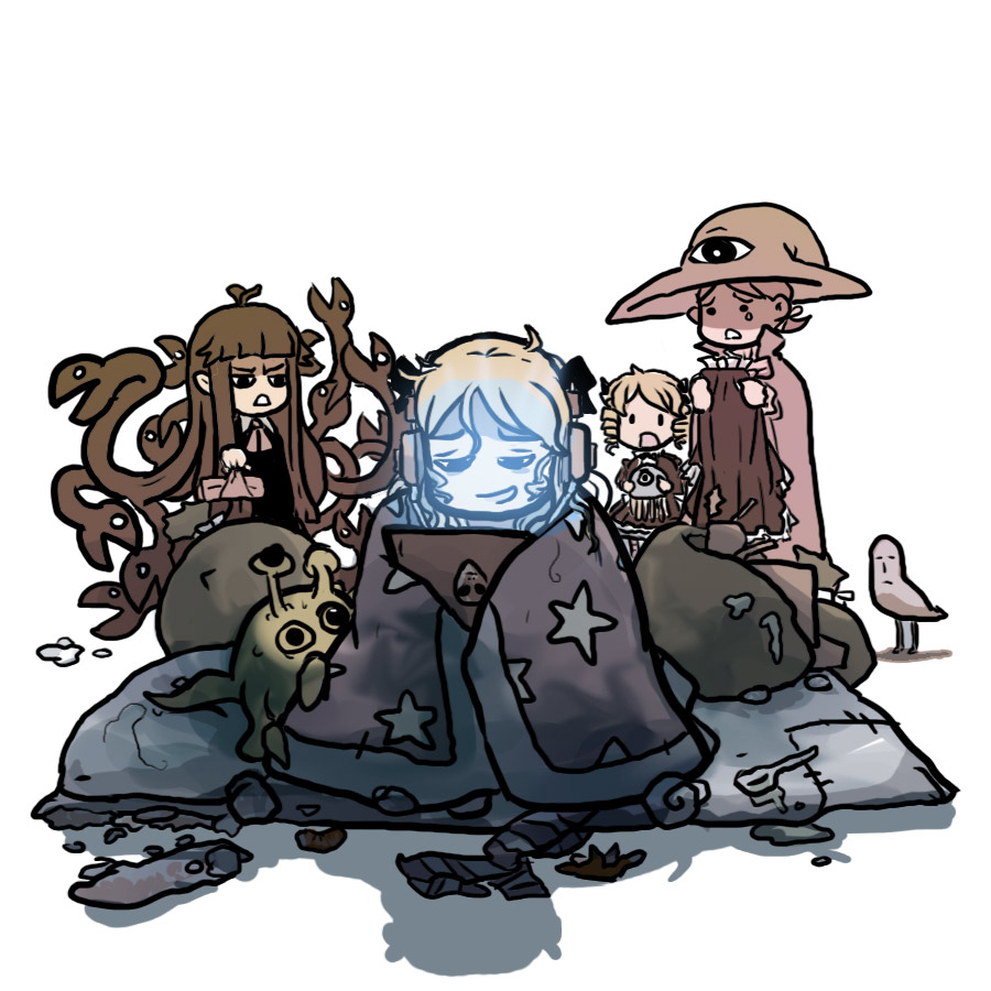 birds, blanket, blonde_hair, calistor, dan_kim, facebird, hat, headphones
