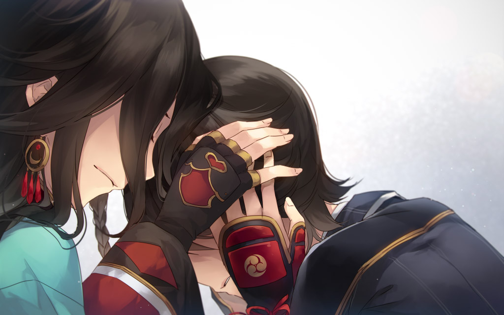 2boys, black_hair, endend_(shinia), horikawa_kunihiro, izumi-no-kami_kanesada, multiple_boys, touken_ranbu