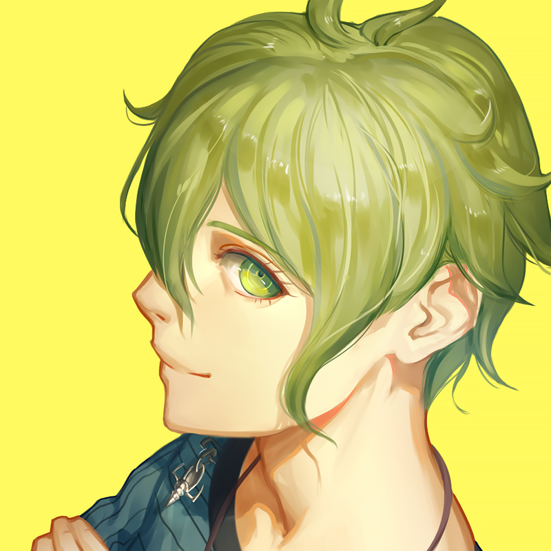 1boy, amami_rantarou, antenna_hair, closed_mouth, dangan_ronpa, eyebrows_visible_through_hair, eyelashes, green_eyes