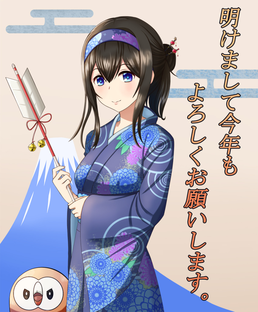 1girl, alternate_costume, alternate_hairstyle, bird, black_hair, blue_eyes, breasts, commentary_request