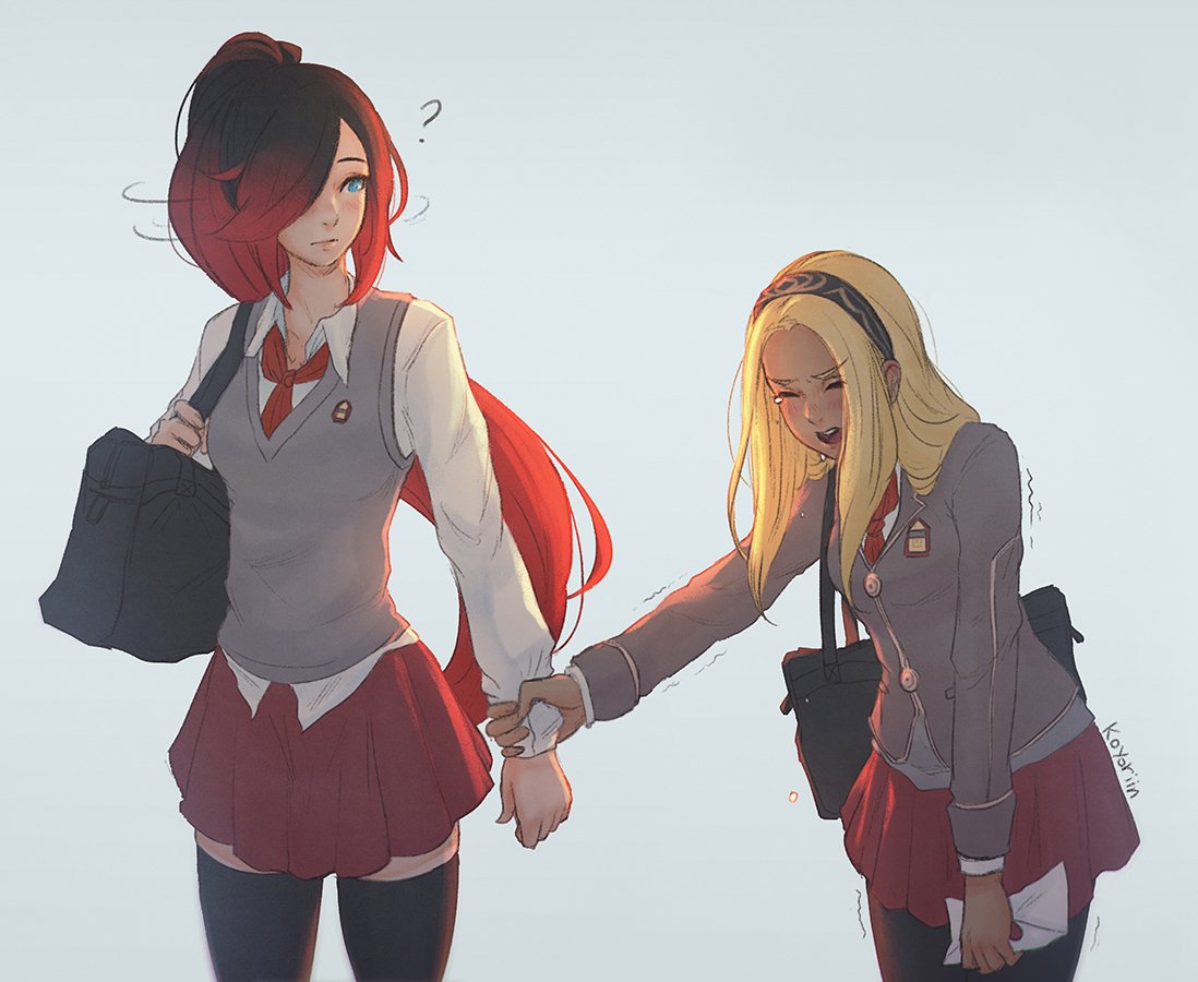 2girls, blonde_hair, blush, closed_eyes, crow_(gravity_daze), dark_skin, gravity_daze, gravity_daze_2