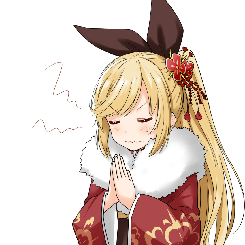 1girl, brown_hair, clarisse_(granblue_fantasy), cutefreak, granblue_fantasy, hair_ornament, highres, japanese_clothes