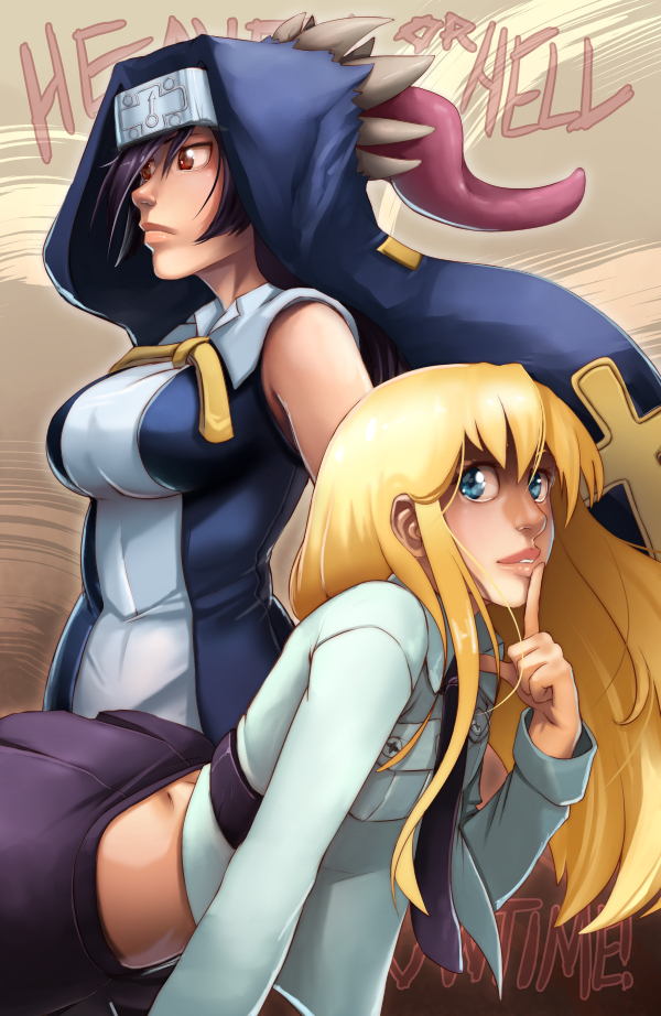 1boy, 1girl, bent_over, black_hair, blonde_hair, blue_eyes, breasts, bridget_(guilty_gear)