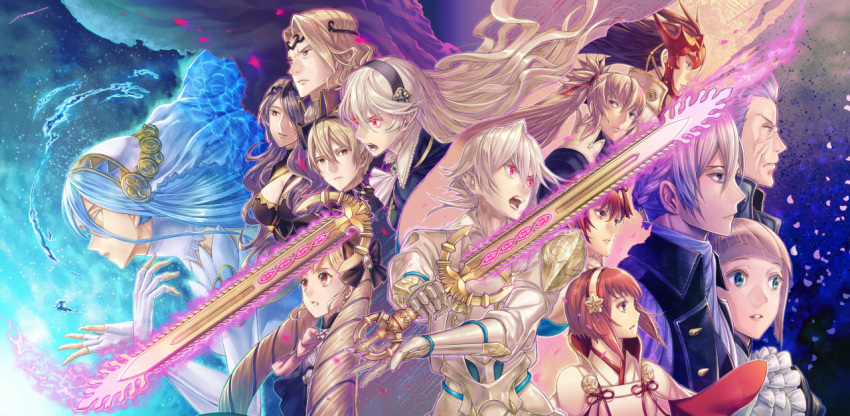 amatari_sukuzakki, apron, aqua_(fire_emblem_if), armor, blonde_hair, camilla_(fire_emblem_if), elise_(fire_emblem_if), european_clothes