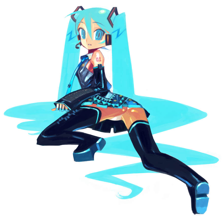 bad_id, blue_eyes, blue_hair, detached_sleeves, hatsune_miku, miniskirt, omake3213, omake_(pixiv444760)