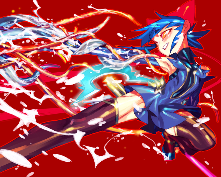 blue_hair, blush, bridal_gauntlets, elbow_gloves, fingerless_gloves, flat_chest, gloves, hair_ribbon