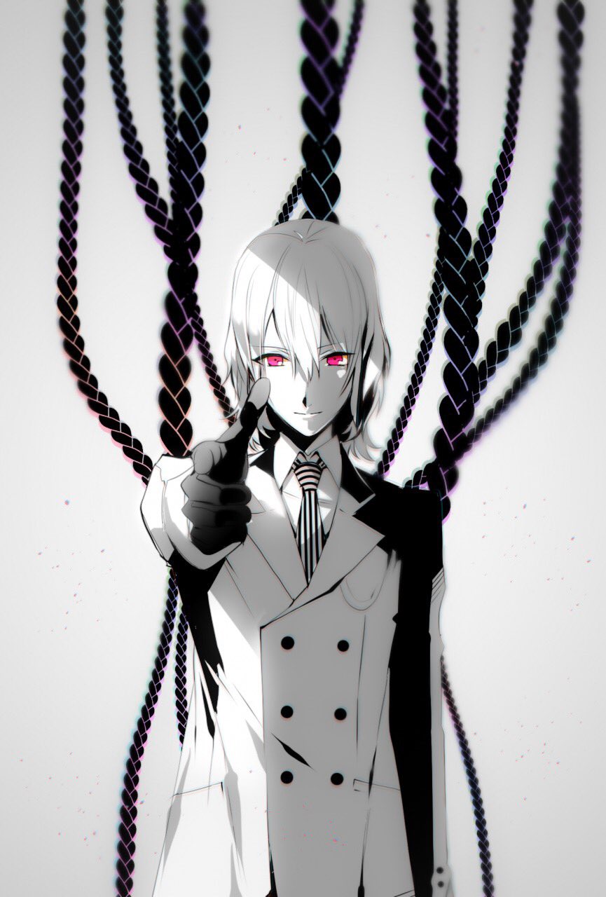 1boy, akechi_gorou, black_gloves, braid, chromatic_aberration, coat, double-breasted, gloves