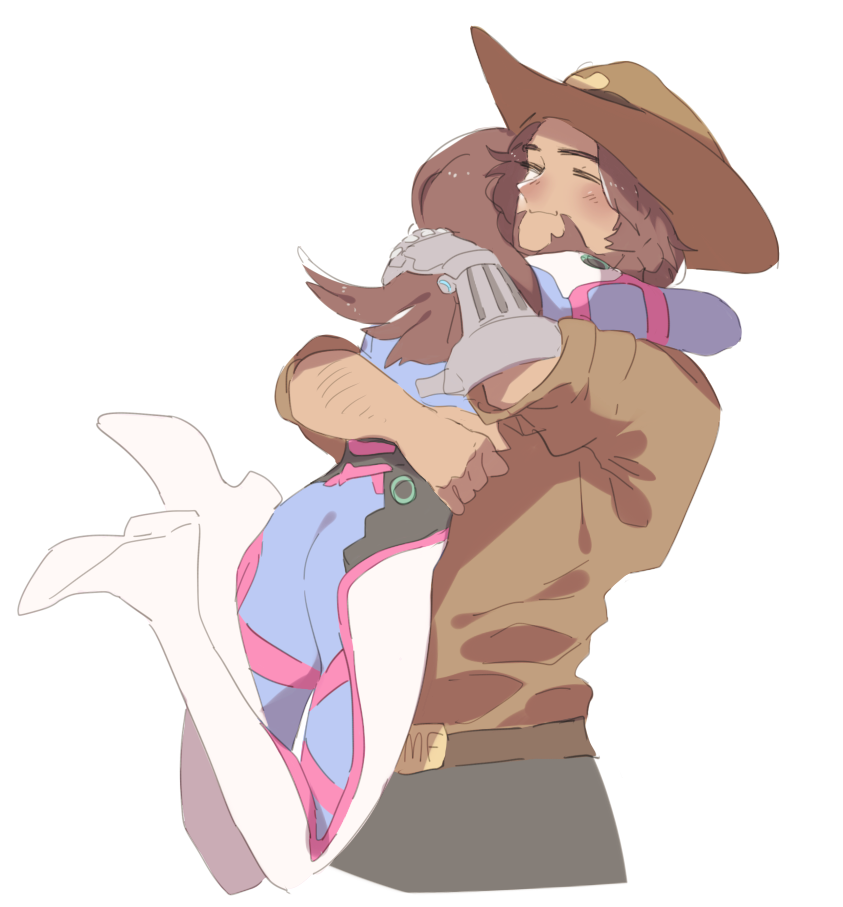 1boy, 1girl, beard, belt, blue_bodysuit, blush, bodysuit, boots