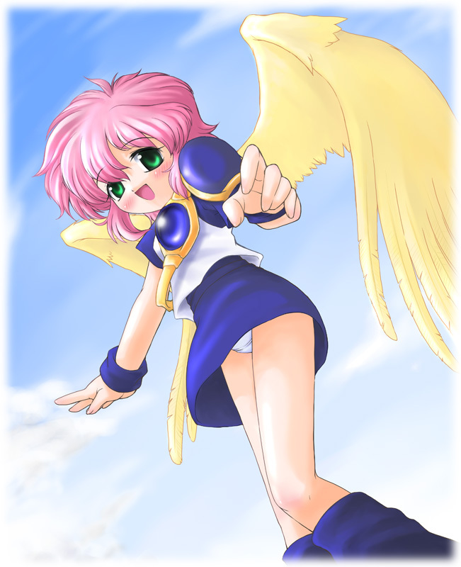 green_eyes, harpy_(puyopuyo), panties, pink_hair, puyopuyo, tagme, wings