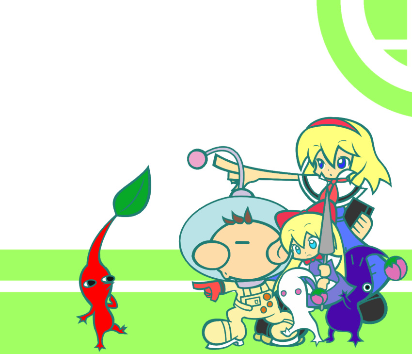 crossover, flat_color, highres, nintendo, olimar, parody, pikmin, pikmin_(creature), puyopuyo, puyopuyo_artstyle, shanghai, shanghai_doll, style_parody, touhou, y&amp;k