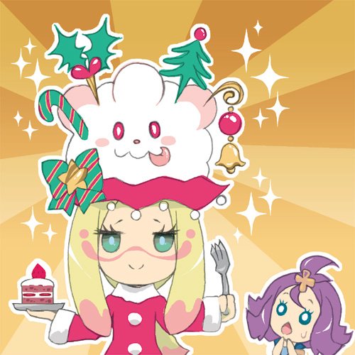 2girls, :o, acerola_(pokemon), aqua_eyes, bangs, blonde_hair, cake, chestnut_mouth