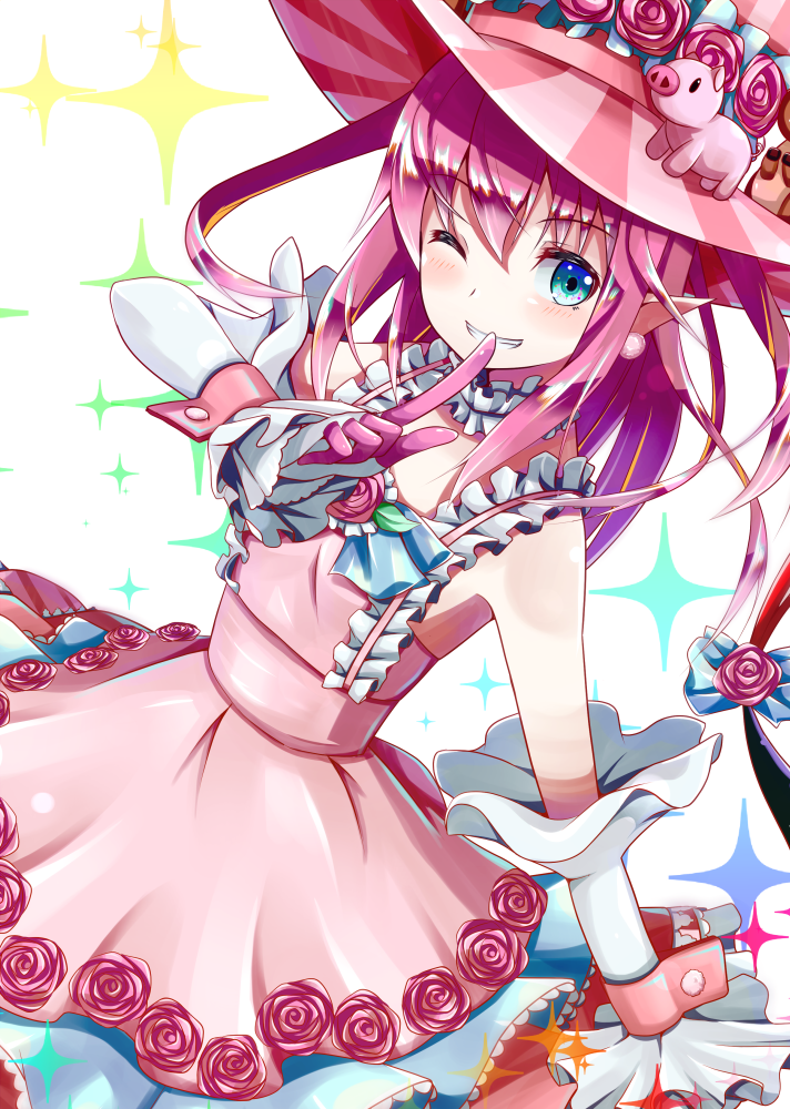 1girl, ;), akiyasu, blue_eyes, blush, choker, fate/extra, fate/extra_ccc
