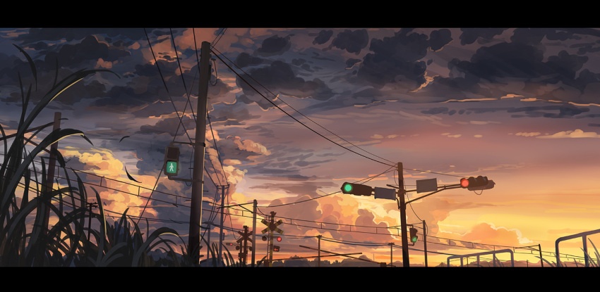 clouds, cloudy_sky, huanxiang_huifeng, leaf, letterboxed, no_humans, original, outdoors