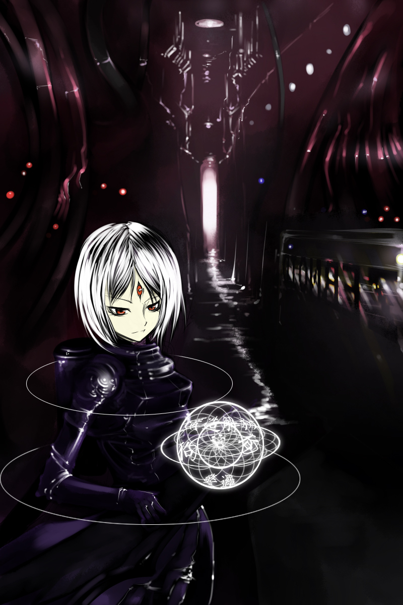 dark, highres, kae_(artist), original, red_eyes, science_fiction, scifi, short_hair