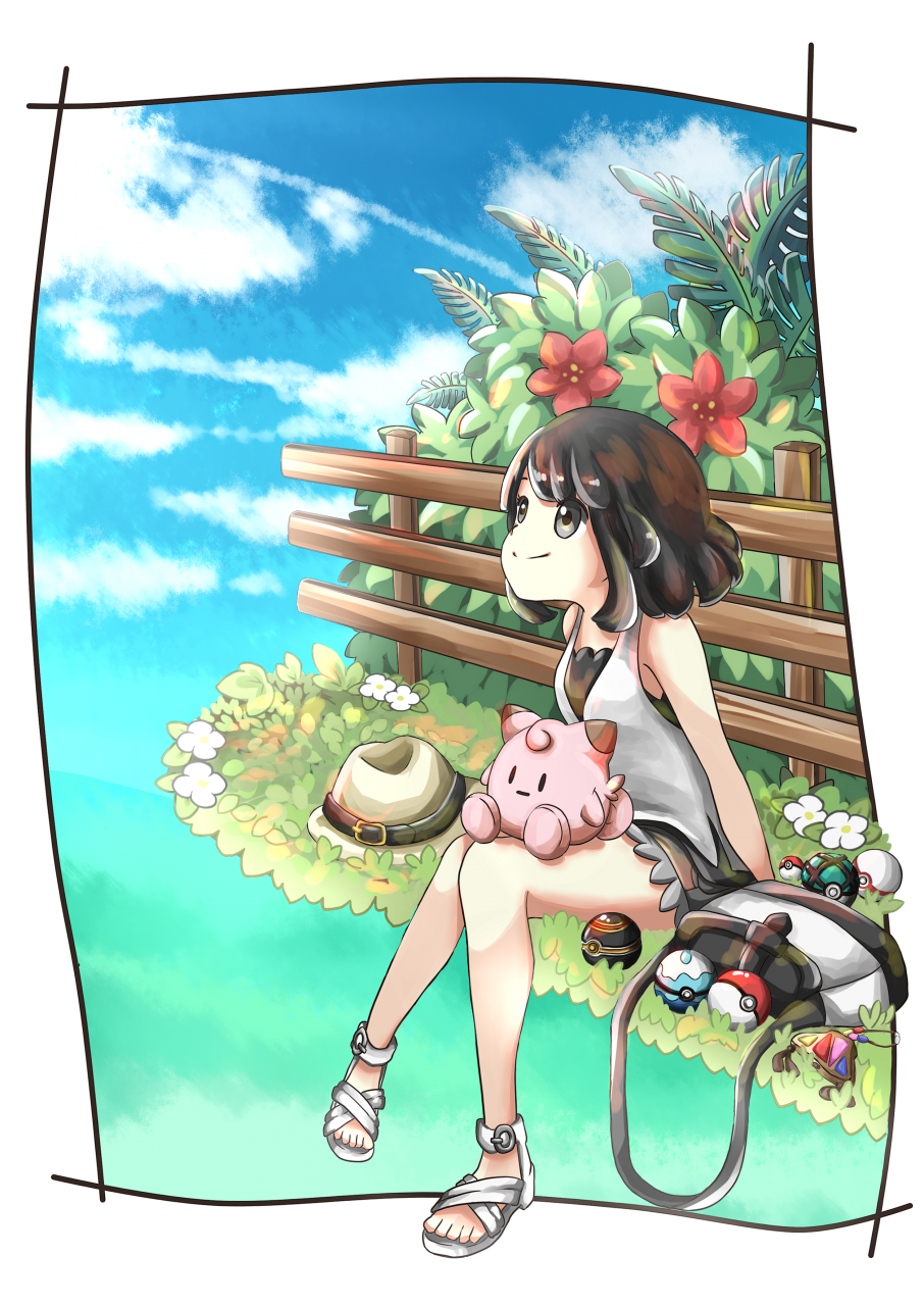 1girl, arms_behind_back, bag, bangs, bare_arms, bare_legs, bare_shoulders, belt