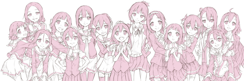 6+girls, :d, absurdres, asymmetrical_bangs, bangs, blazer, blush, bow