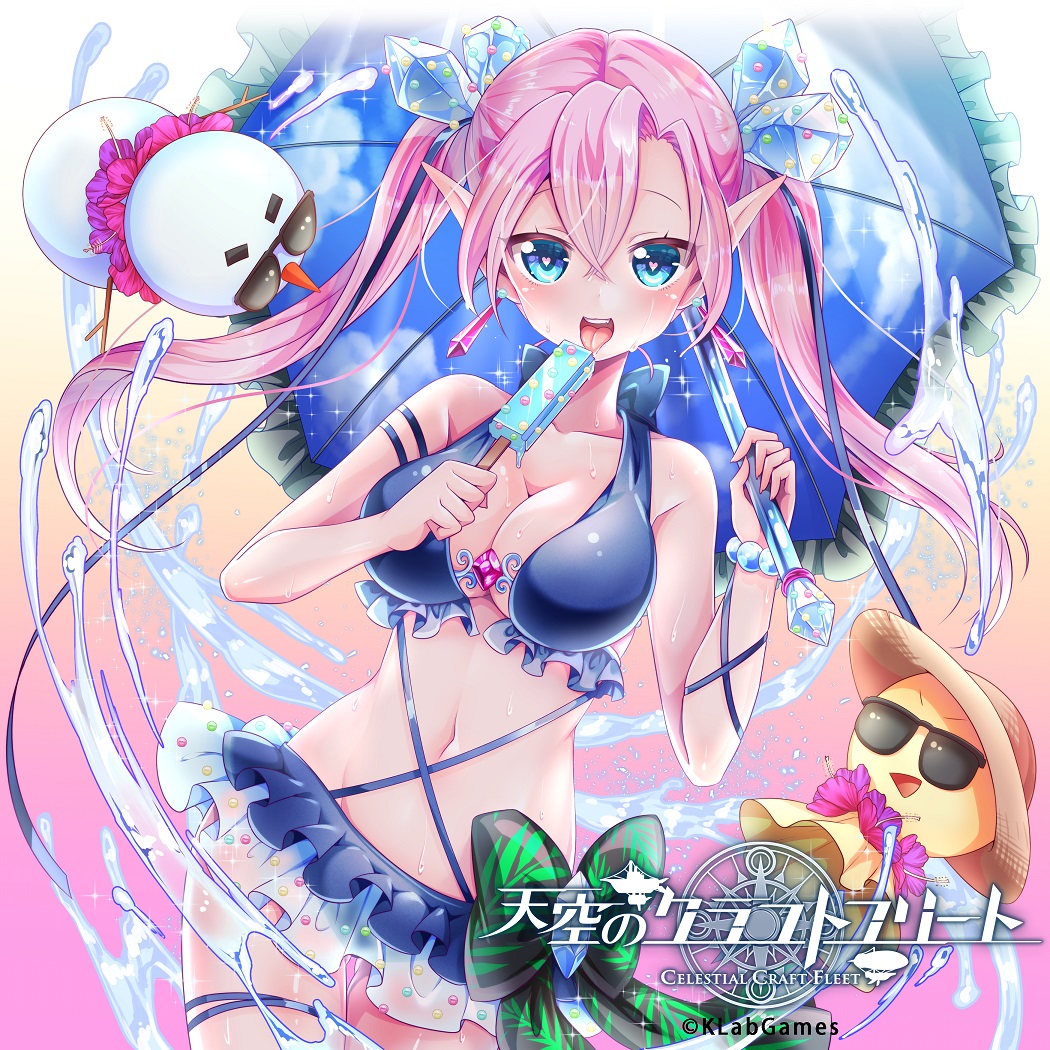 1girl, asakishoten, bangs, bare_shoulders, bikini, blue_bikini, blue_eyes, blush
