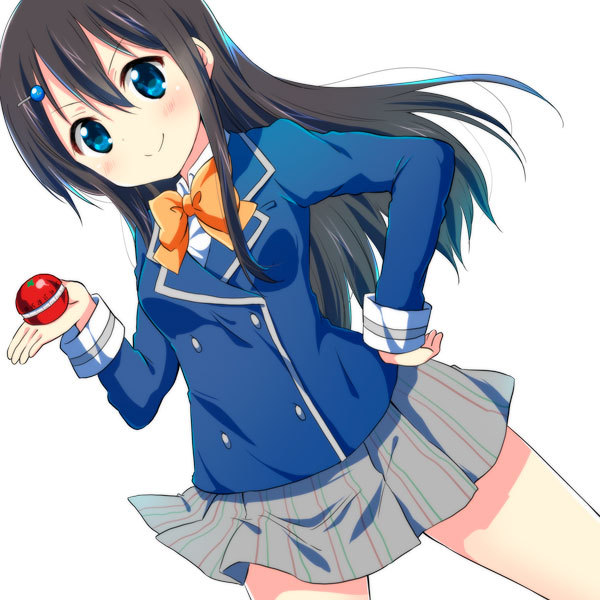 1girl, bangs, black_hair, blue_eyes, blush, bow, bowtie, collared_shirt