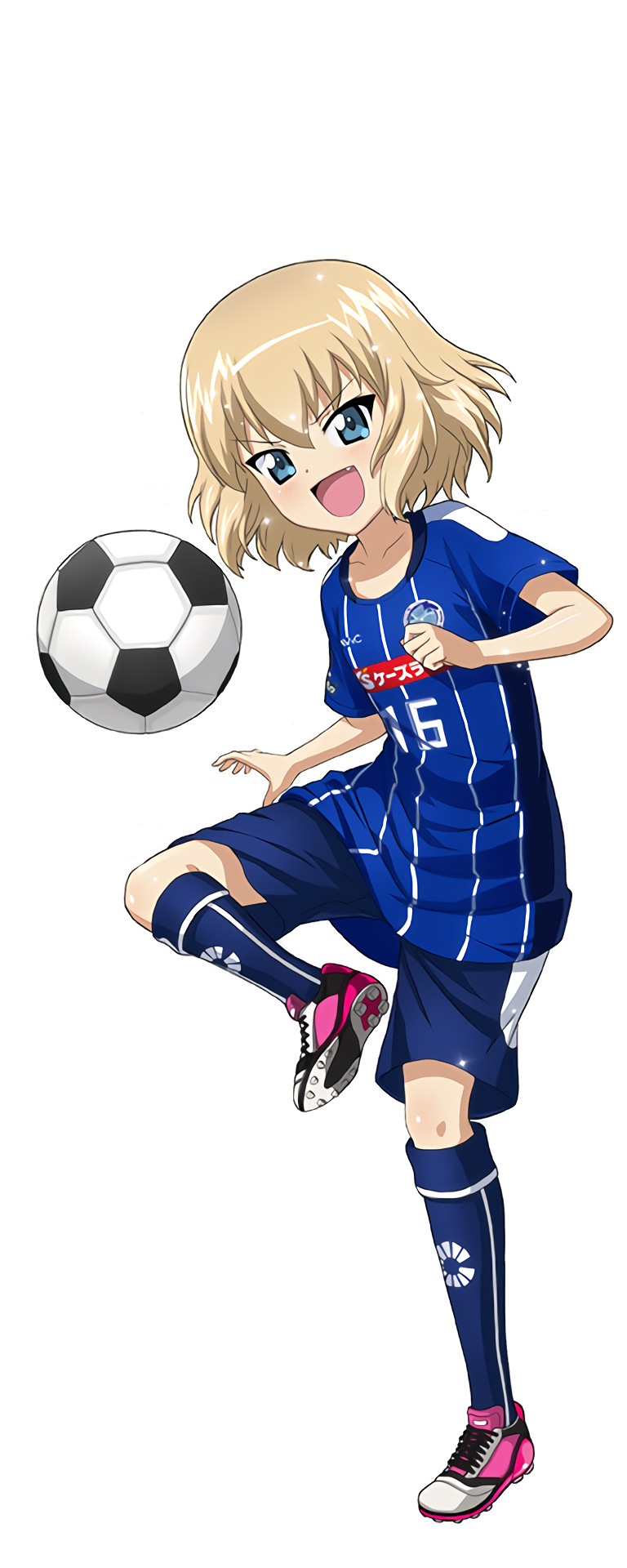 1girl, ball, full_body, girls_und_panzer, highres, j._league, katyusha, mito_hollyhock