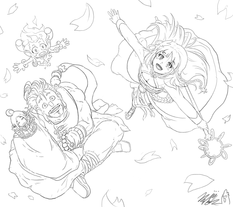 bg_yowl, dungeon_and_fighter, exorcist_(dungeon_and_fighter), female_priest_(dungeon_and_fighter), monochrome, multiple_girls, priest_(dungeon_and_fighter), shaman_(dungeon_and_fighter)