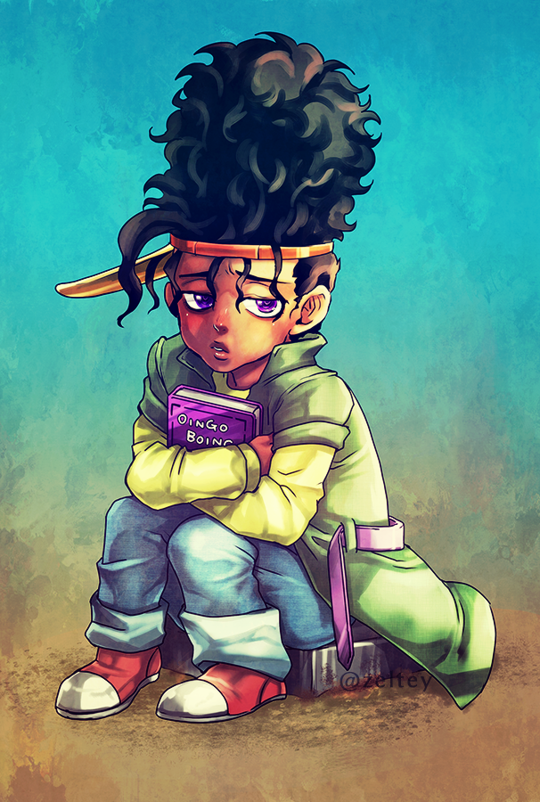 1boy, black_hair, boingo, book, coat, full_body, jojo_no_kimyou_na_bouken, male_focus