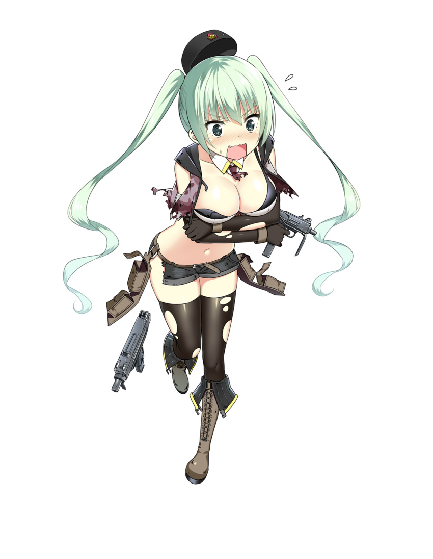 >:o, 1girl, :o, aqua_eyes, aqua_hair, belt, black_gloves, blush