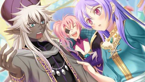 aspashia_(desert_kingdom), desert_kingdom, don_ficche, hanamura_mai, pink_eyes, purple_hair, unbalabappa_(desert_kingdom)