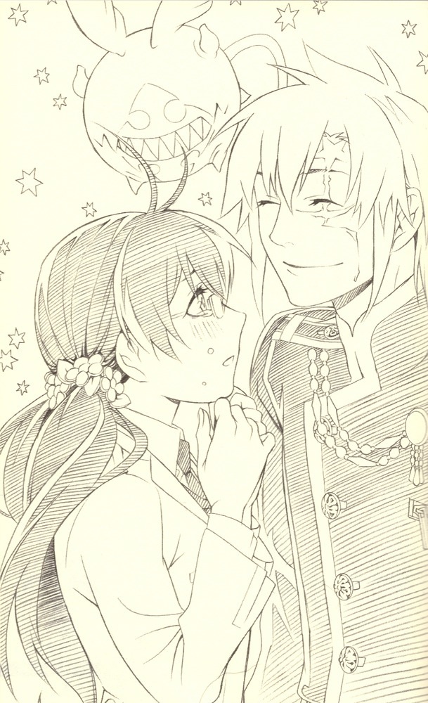 1boy, 1girl, allen_walker, bangs, closed_eyes, d.gray-man, glasses, hoshino_katsura