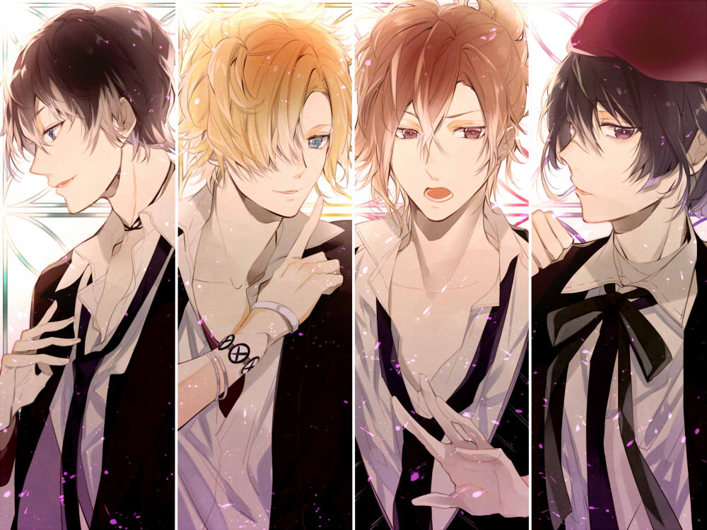 black_hair, blue_eyes, diabolik_lovers, mukami_azusa, mukami_kou, mukami_ruki, mukami_yuma, tkhs_(artist)