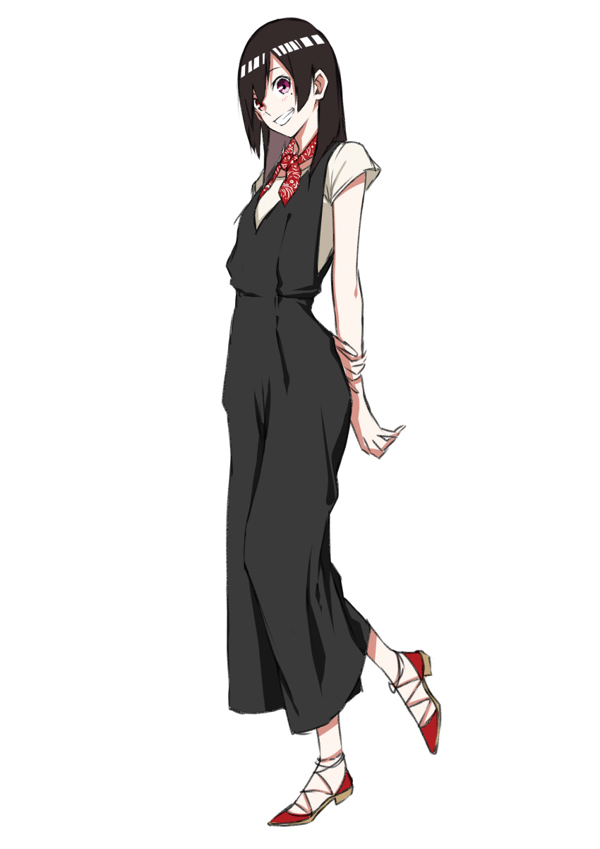 1girl, absurdres, amamizu_seri, arms_behind_back, black_dress, black_hair, breasts, dress
