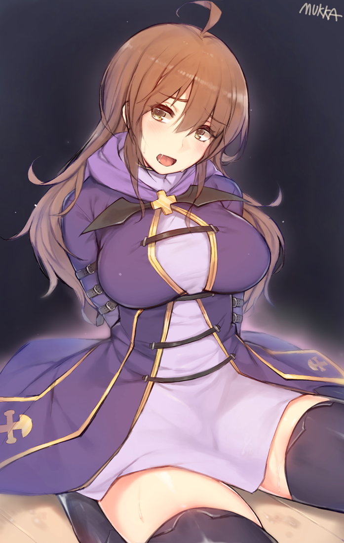 1girl, ahoge, bdsm, black_legwear, blush, bondage, bound, breasts