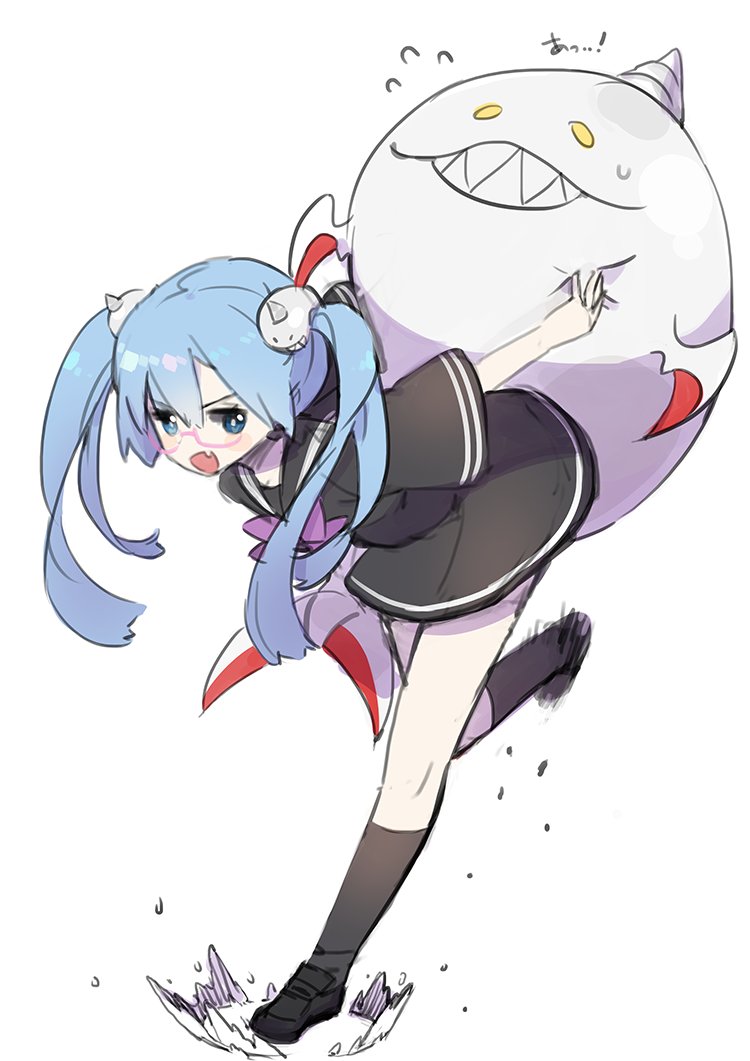 1girl, alternate_costume, artist_name, ayami_(annahibi), bangs, black_serafuku, blue_eyes, blue_hair