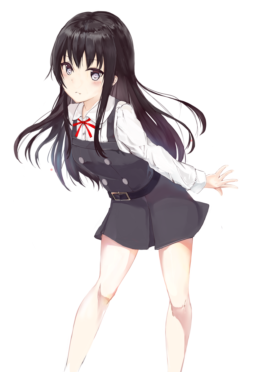 1girl, asashio_(kantai_collection), black_hair, blush, buttons, dress, highres, kantai_collection