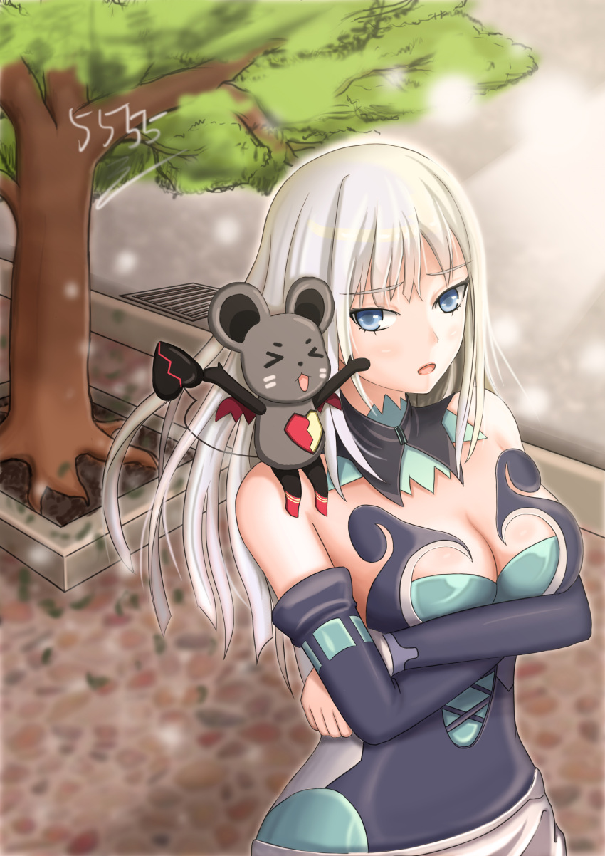 >_<, 1girl, 5555_96, absurdres, bare_shoulders, blue_eyes, blush, choujigen_game_neptune