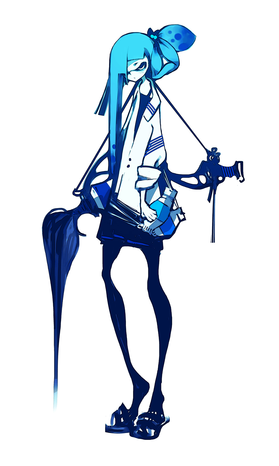 1girl, angry, aqua, closed_mouth, full_body, highres, inkbrush_(splatoon), inkling