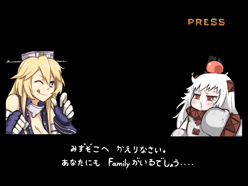 2girls, blonde_hair, blood, blood_from_mouth, blue_eyes, breasts, bruise, cleavage