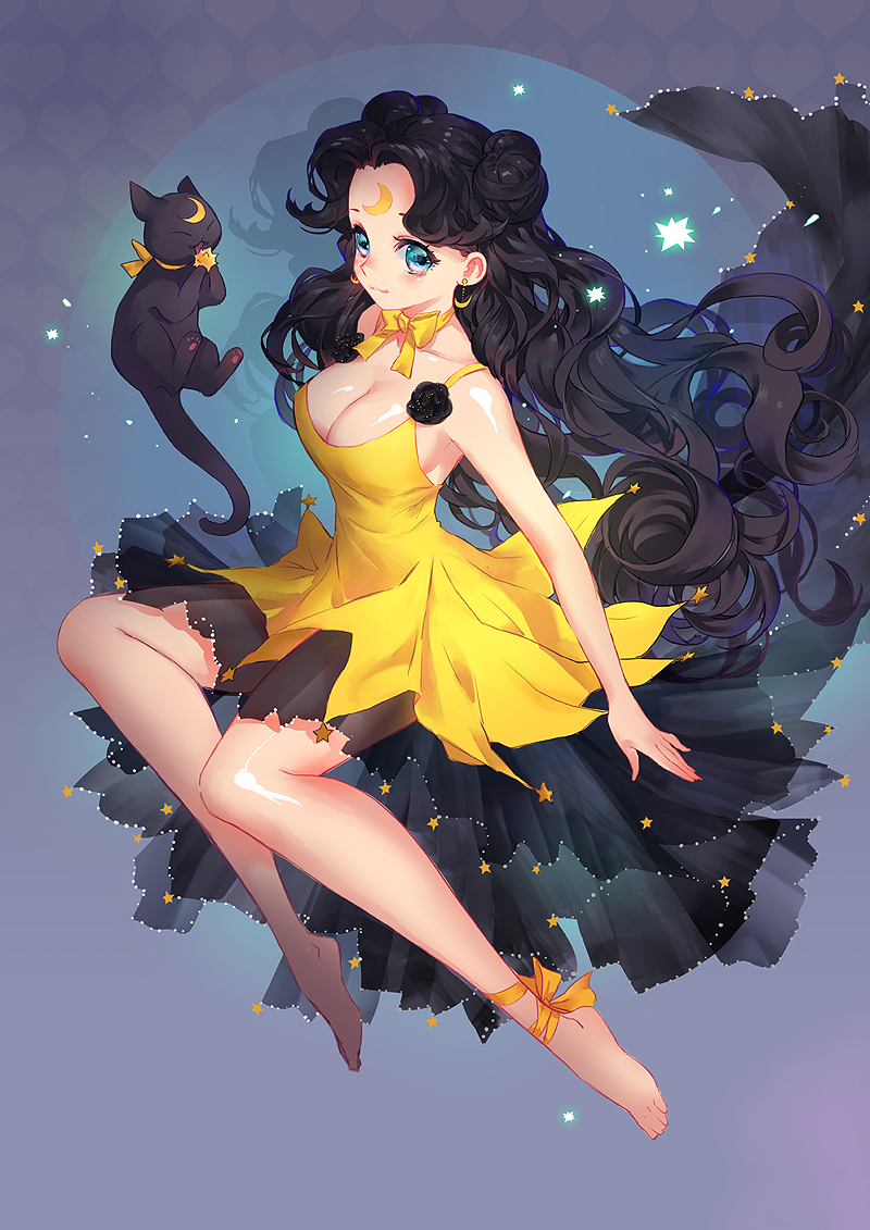 1girl, :3, animal, ankle_ribbon, bangs, bare_arms, bare_shoulders, barefoot