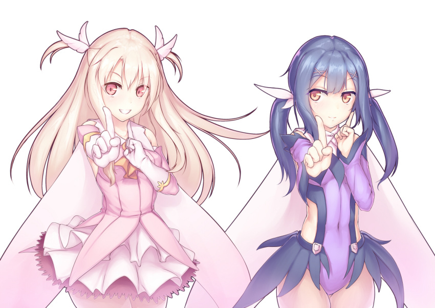 2girls, black_hair, brown_eyes, covered_navel, detached_sleeves, die_blonde_bestie, dress, elbow_gloves